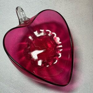 Cranberry Glass Antique Victorian Handblown Glass Decorative Dish
